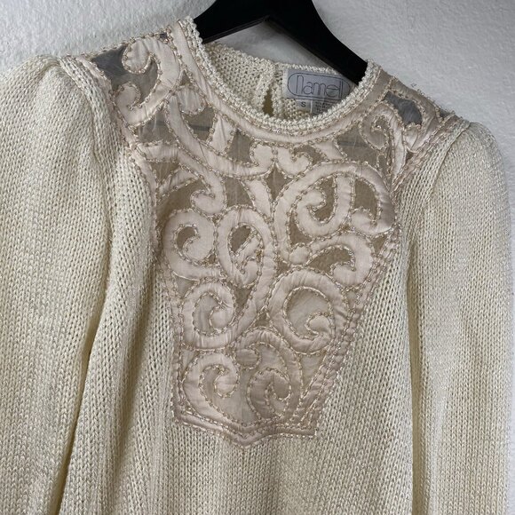 Vintage Nannell Sweater Women's Ivory S Beaded Sequins Hand Knit Dynasty 80's - Picture 4 of 14